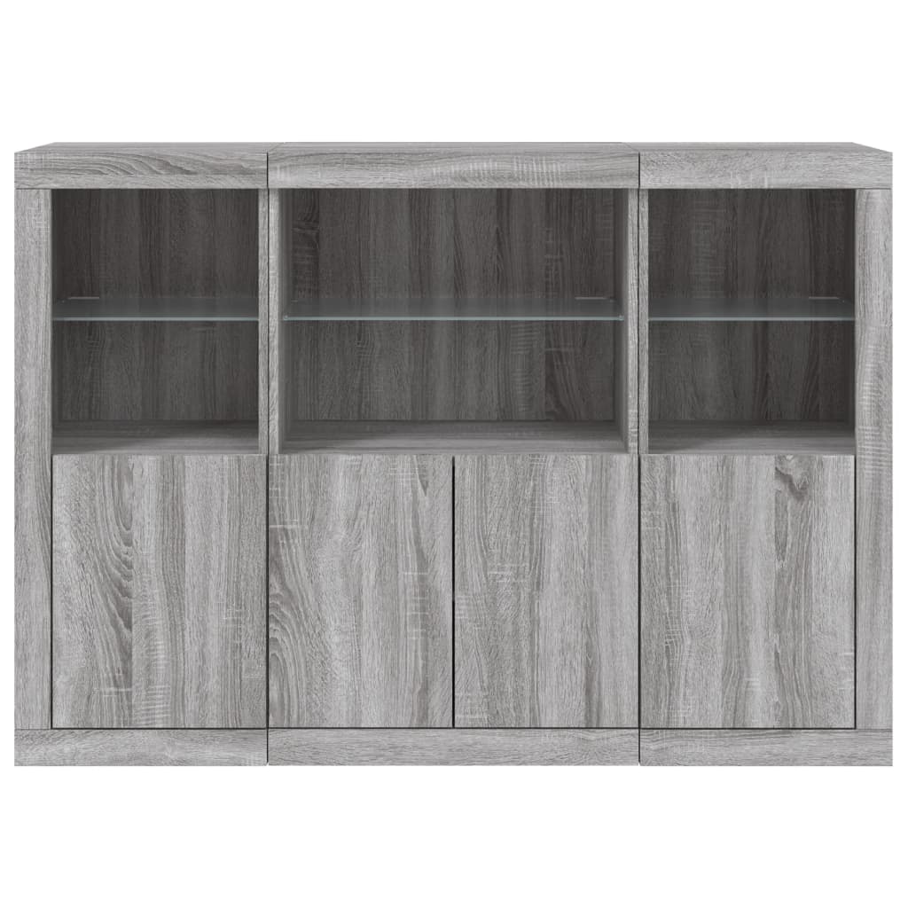 Sideboards with LED Lights 3 pcs Grey Sonoma Engineered Wood